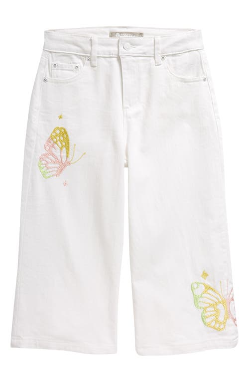 Tractr Kids' Butterfly Embroidered Wide Leg Crop Jeans White at Nordstrom,