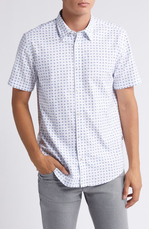 BOSS Roan Geo Print Short Sleeve Button-Up Shirt White at Nordstrom,