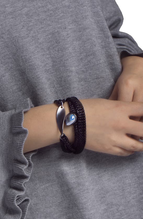 Saachi Mesh Twisted Plate Bracelet In Silver/black