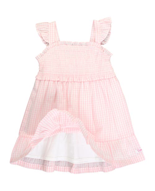 RuffleButts Baby Smocked Flutter Strap Dress in Pink Gingham at Nordstrom, Size 12-18M