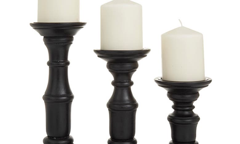 VIVIAN LUNE HOME VIVIAN LUNE HOME BLACK MANGO WOOD TURNED STYLE PILLAR CANDLE HOLDER