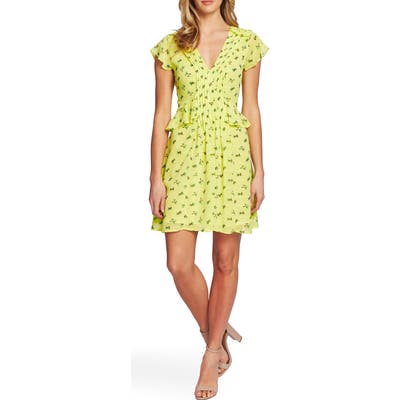 Cece Posh Bouquet Pintuck Short Sleeve Minidress, Yellow