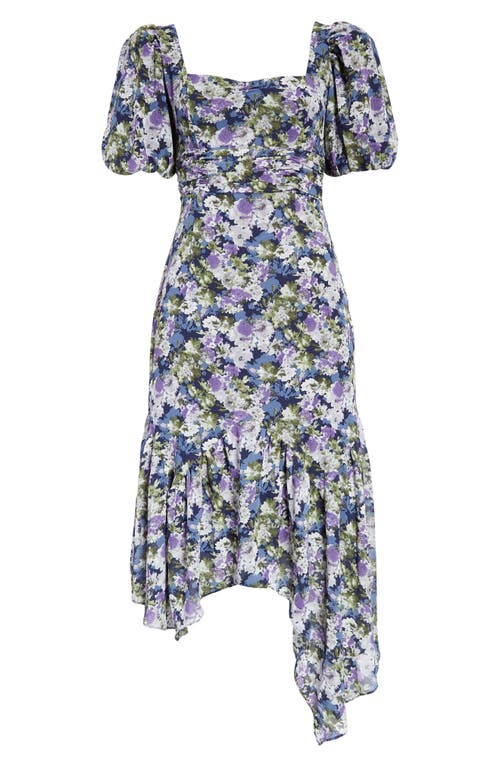 ASTR the Label Floral Asymmetrical Hem Dress in Blue Multi Floral