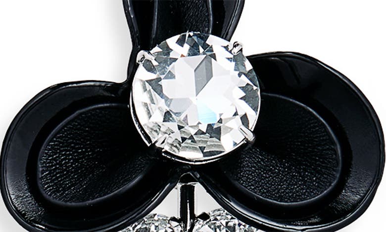 Shop Area Leather & Crystal Flower Clip-on Chandelier Earrings In Black/ Silver