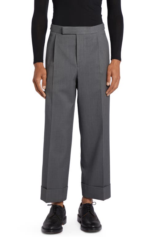 Thom Browne Single Pleat Crop Wool Trousers Medium Grey at Nordstrom,