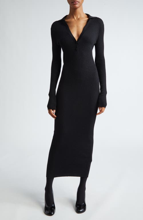 Shop Max Mara Frais Rib Long Sleeve Polo Sweater Dress In Black