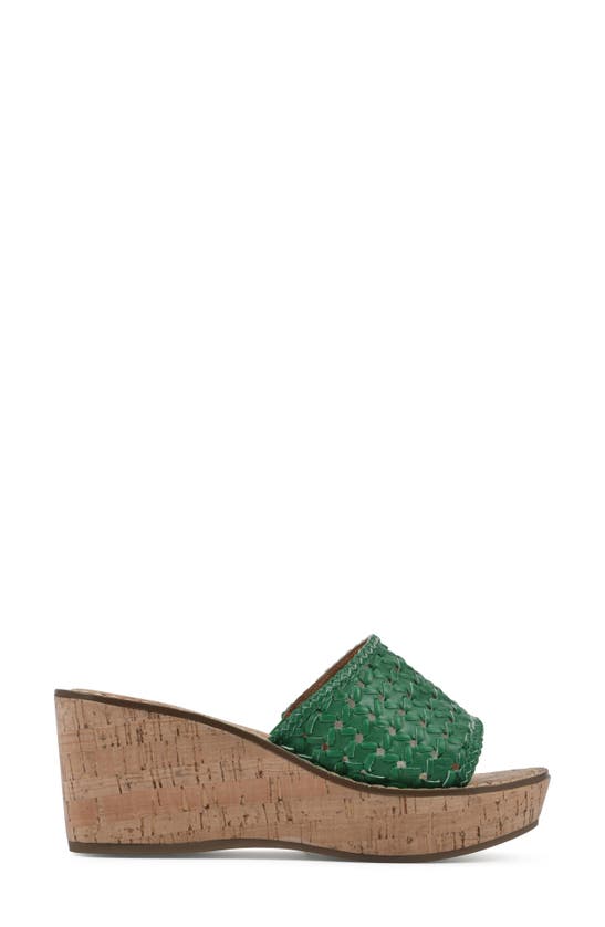 Shop White Mountain Footwear Charges Cork Wedge Sandal In Classic Green/ Smooth