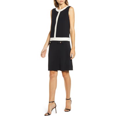 Anne Klein Colorblock Sleeveless Shift Sweater Dress, Black