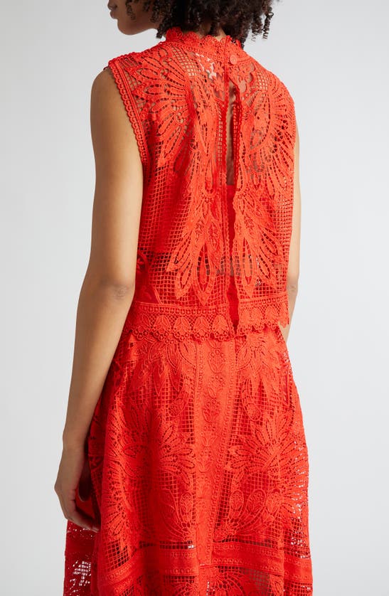 Shop Farm Rio Toucan Guipure Lace Sleeveless Crop Top In Red