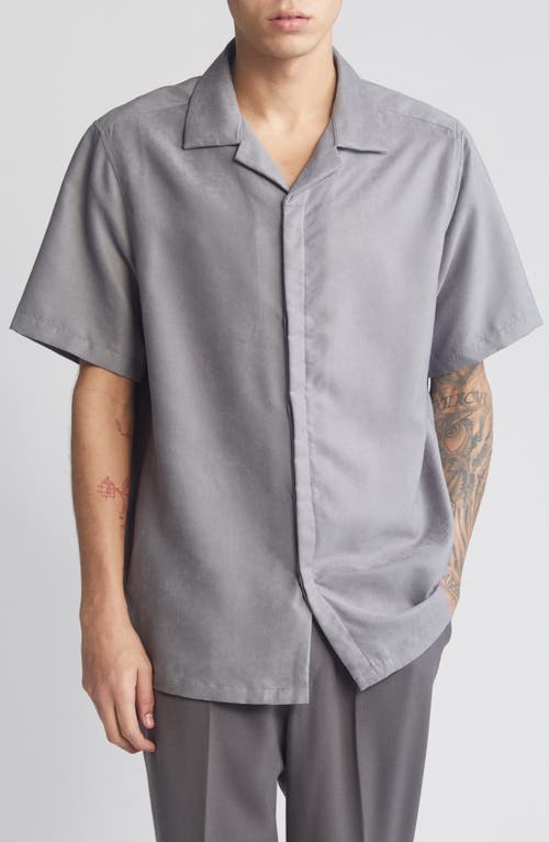 ASOS DESIGN Boxy Suedette Camp Shirt Grey at Nordstrom,