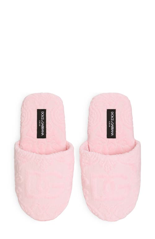 Shop Dolce & Gabbana Dolce&gabbana Dg Logo Jacquard Cotton Terry Cloth Scuff Slipper In Pink