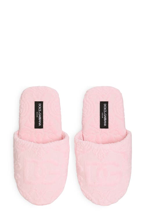 Shop Dolce & Gabbana Dolce&gabbana Dg Logo Jacquard Cotton Terry Cloth Scuff Slipper In Pink