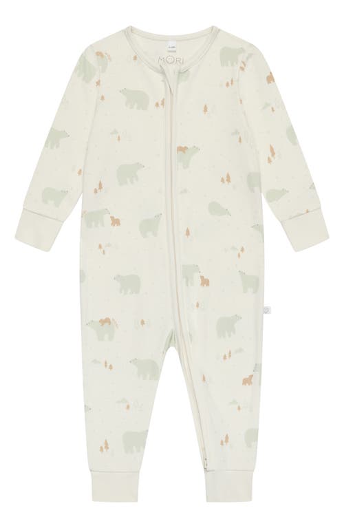 MORI Autumn Print Fitted One-Piece Pajamas in Polar Bear Print 