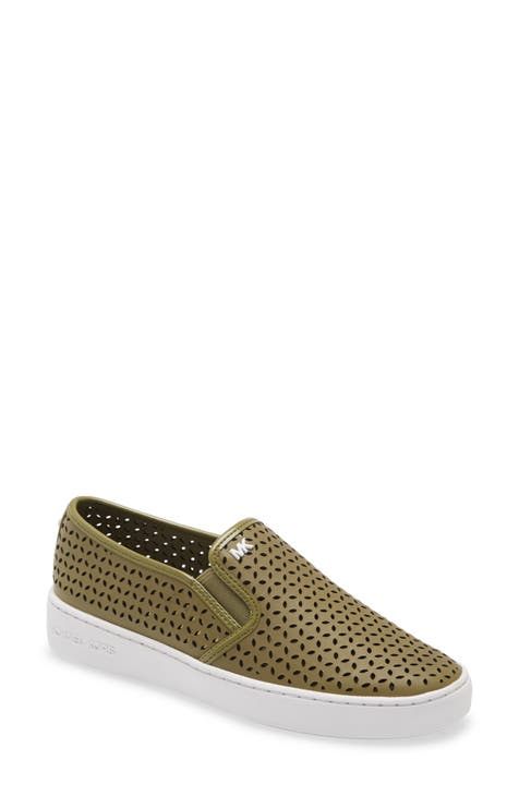Green Polka Dot Women's Slip On Sneakers