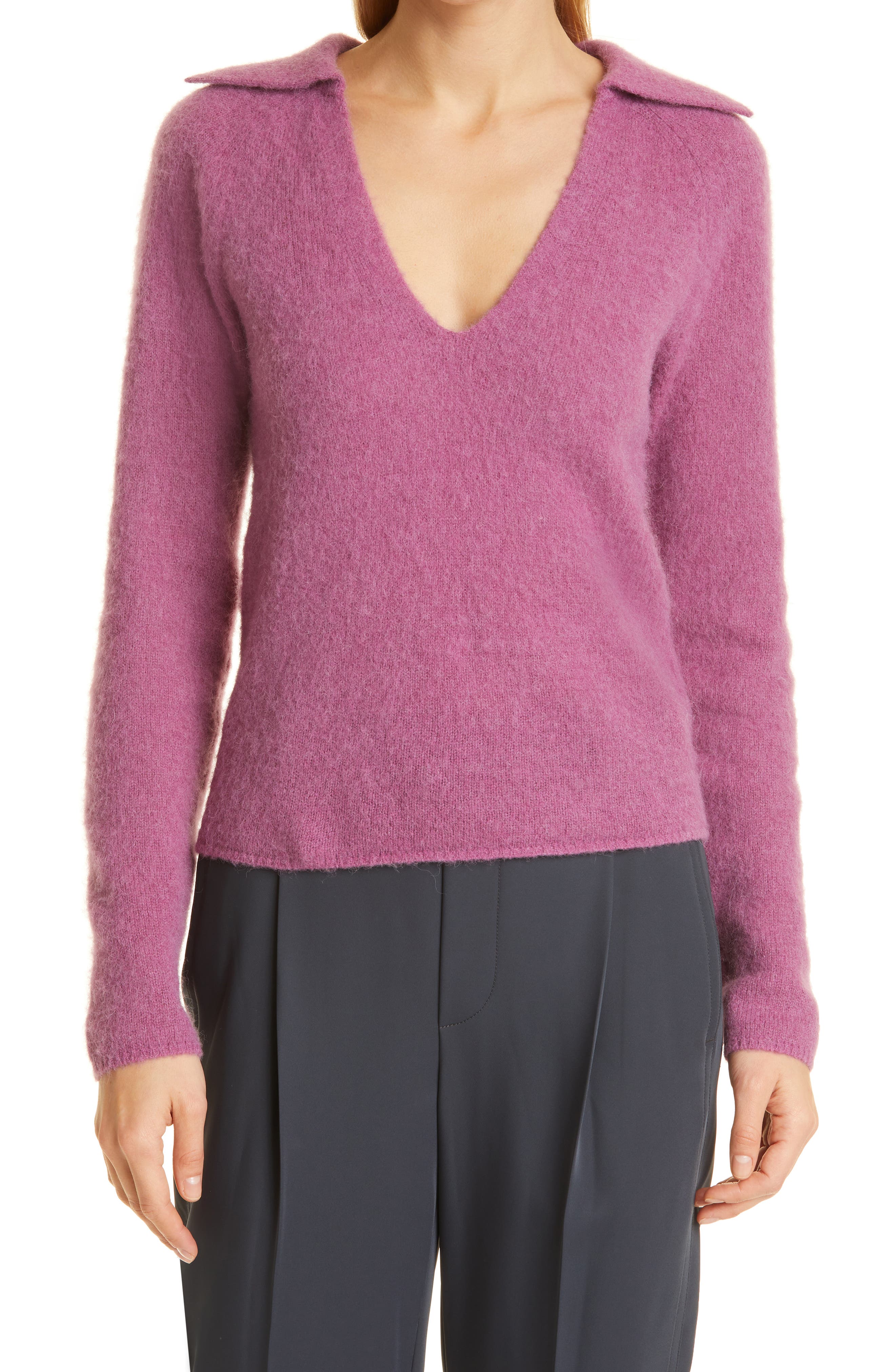 Vince Brushed V-Neck Polo Alpaca \u0026 Wool-Blend Sweater