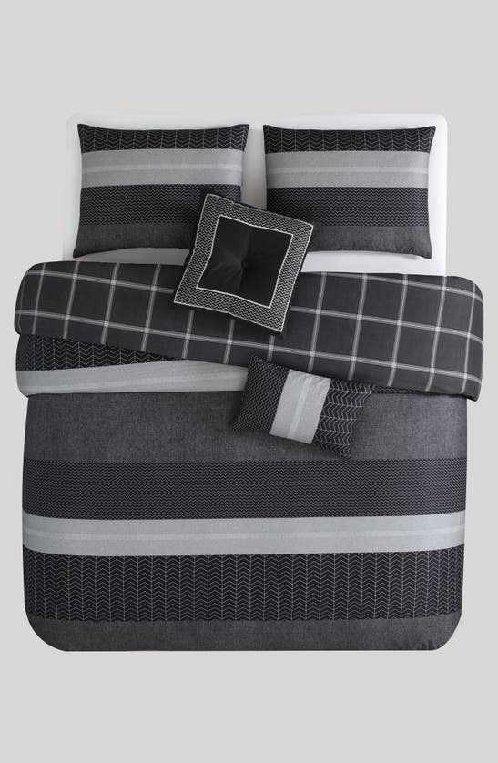 Shop Bebejan Kyle Grid Print 5-piece Reversible Comforter Set In Black