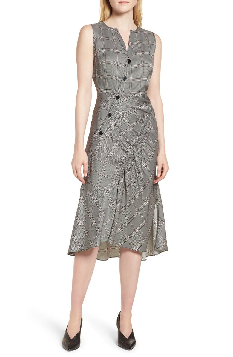 LEWIT Seam Detail Sleeveless Check Dress, Main, color, BLACK YORK CHECK