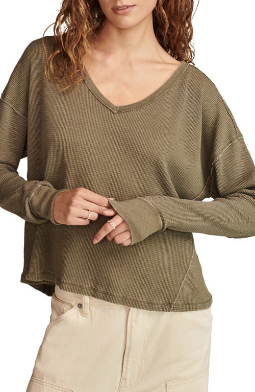 Lucky Brand Waffle Stitch Top In Olive Night