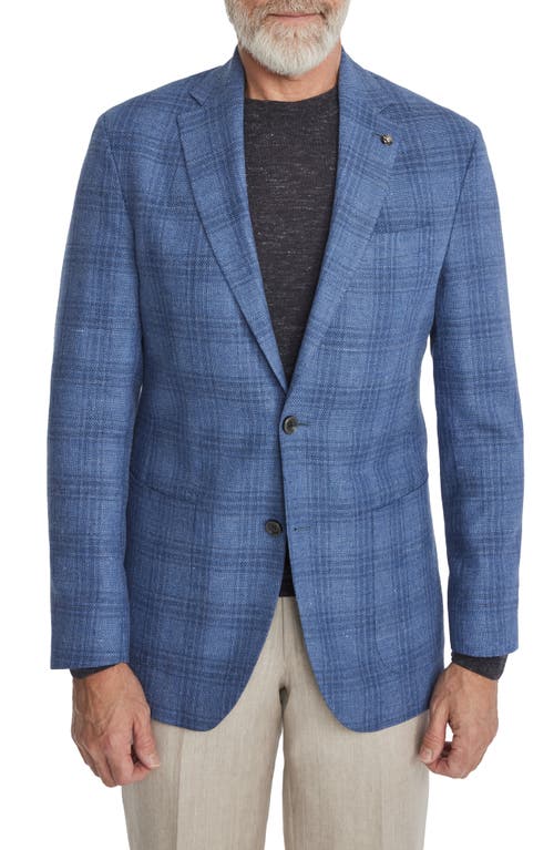Hampton Plaid Stretch Wool & Linen Blend Sport Coat in Mid Blue