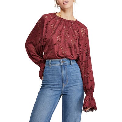 Free People Olivia Lace Top, Burgundy
