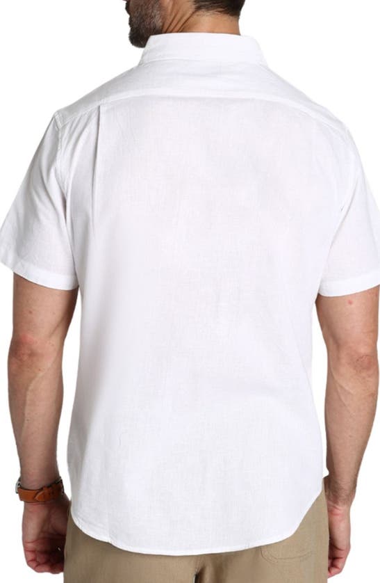 Shop Jachs Solid Short Sleeve Cotton & Linen Button-up Shirt In White