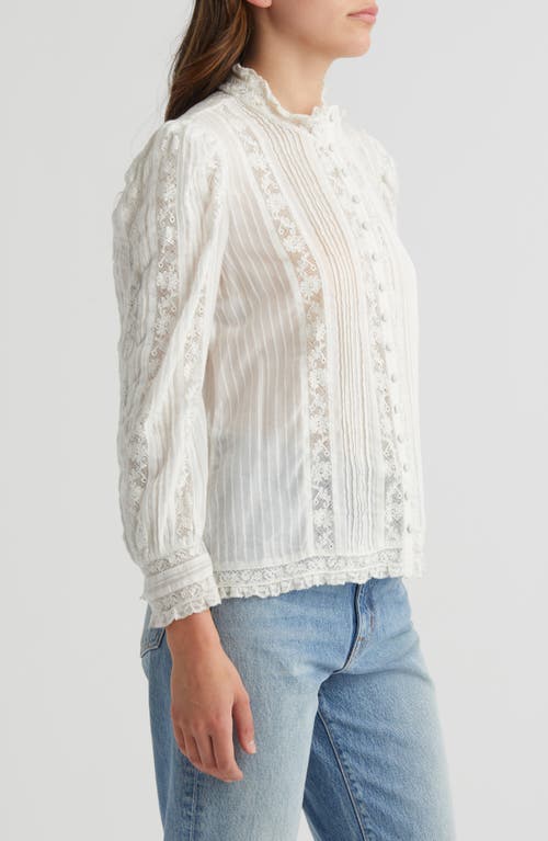 Shop Loveshackfancy Jacque Lace Inset Button Front Shirt In True White