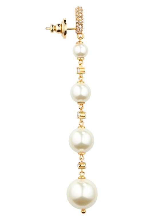 Shop Valentino Garavani Vlogo Imitation Pearl Linear Drop Earrings In Oro 18/cream/crystal Silver