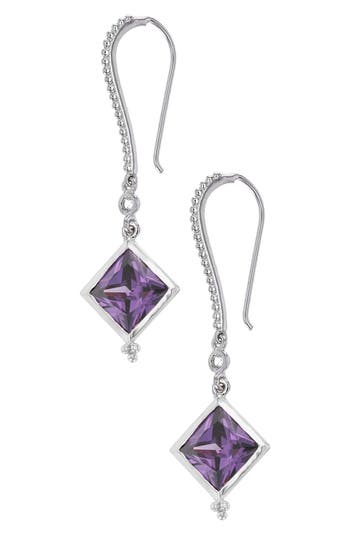 Judith Ripka Square Cubic Zirconia & White Topaz Drop Earrings In Purple