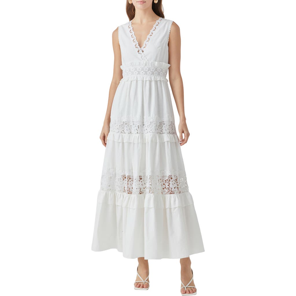 Endless Rose Lace Inset Sleeveless Maxi Dress In White