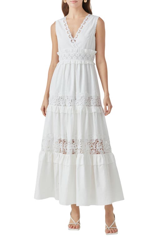 Lace Inset Sleeveless Maxi Dress in White