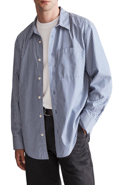 Madewell Big Easy Stripe Long Sleeve Cotton Button-Up Shirt in Nice Blue at Nordstrom, Size X-Small