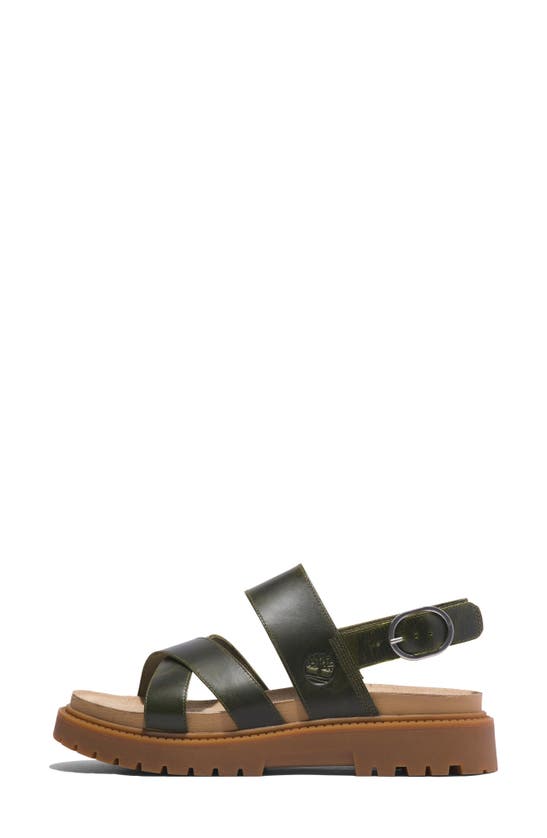 Shop Timberland Clairemont Way Cross Strap Sandal In Dark Green Full Grain