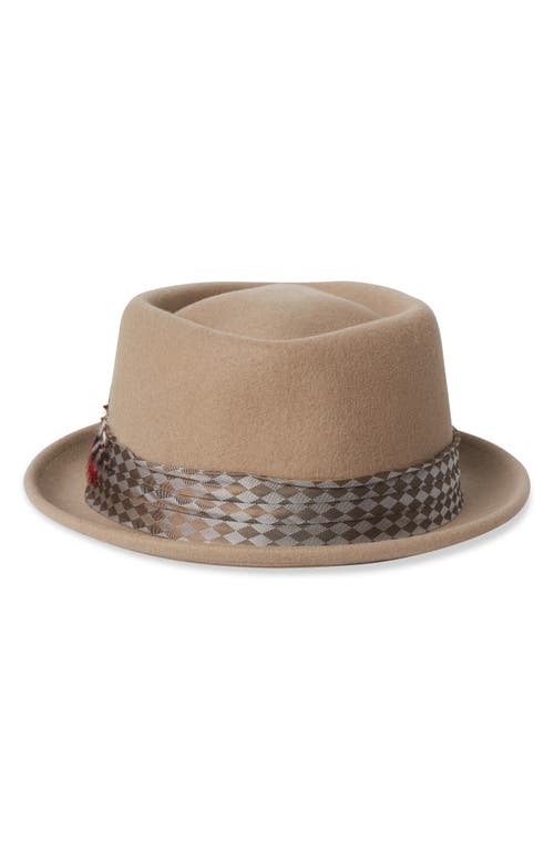 Shop Brixton Stout Felted Wool Pork Pie Hat In Sand/sand Check