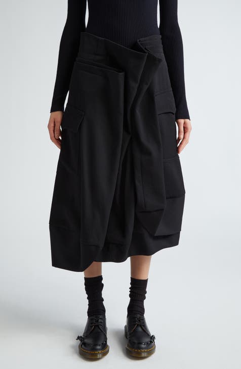 Asymmetric Ruched Wool Gabardine Skirt