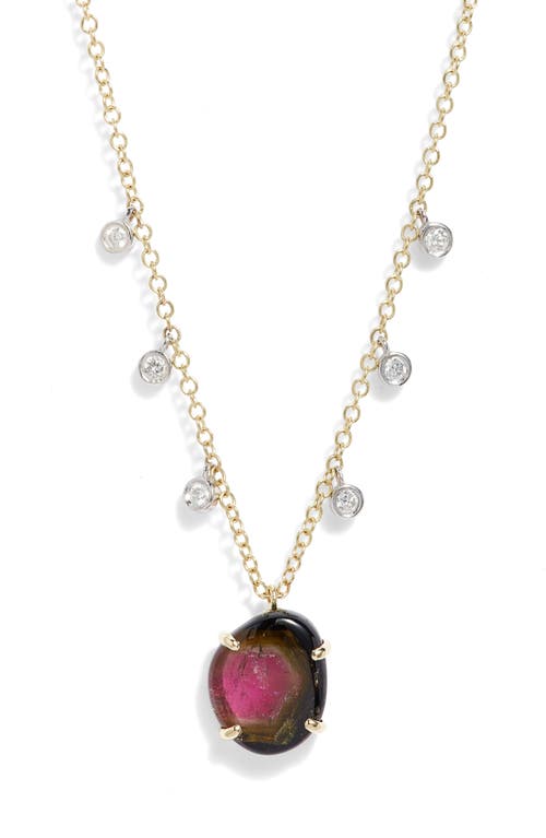 Tourmaline & Pavé Diamond Necklace in Pink