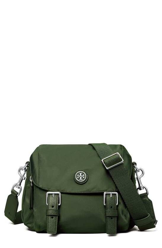 Shop Tory Burch Small Nylon Messenger Bag In Basil