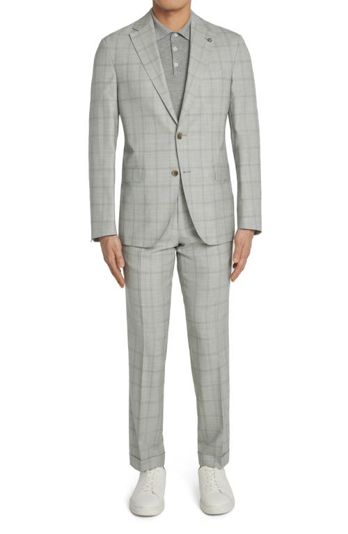 McAllen Unconstructed Plaid Wool Suit in Grey