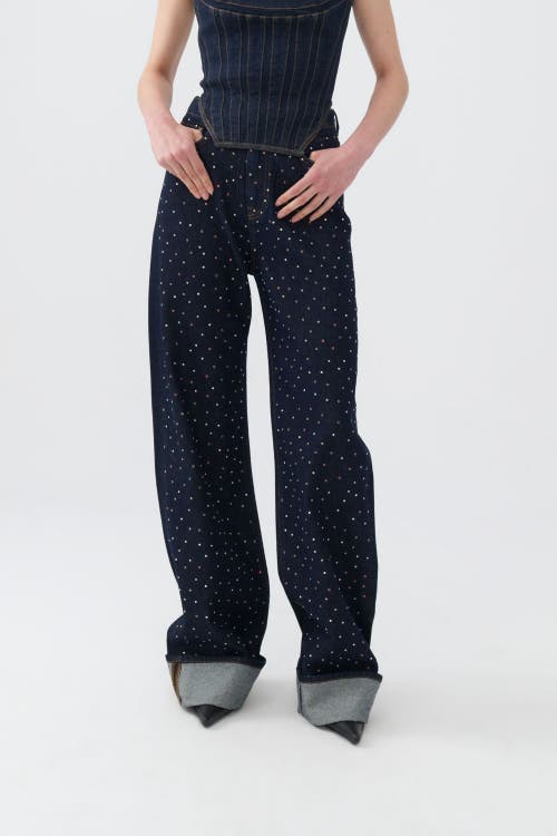 Shop Nocturne High Waist Folding Leg Jeans In Navy Blue