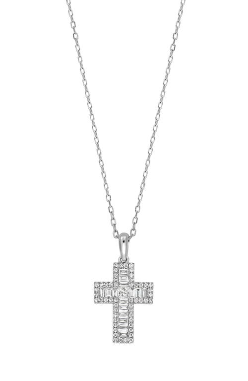 Varda Mixed Diamond Cross Pendant Necklace in 18K White Gold
