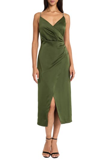 Shop Donna Morgan For Maggy Faux Wrap Midi Dress In Rifle Green