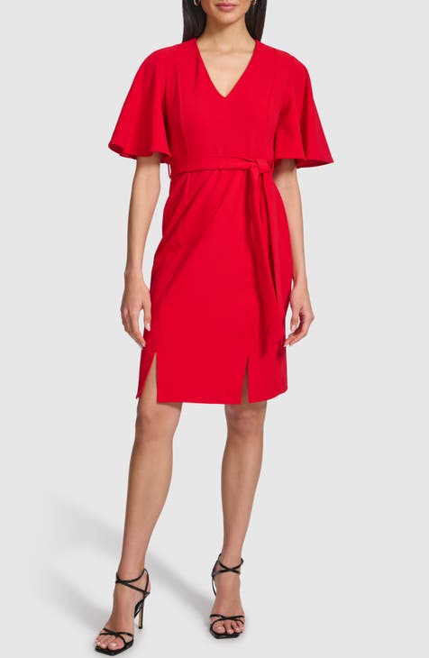 Belted Flutter Sleeve Dress