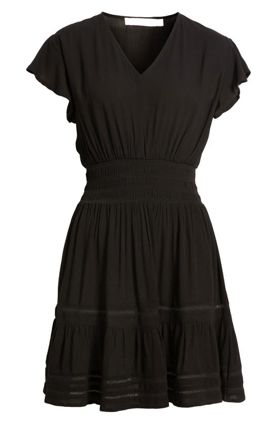 Shop Rachel Parcell Shirred Waist Flutter Sleeve Minidress In Black