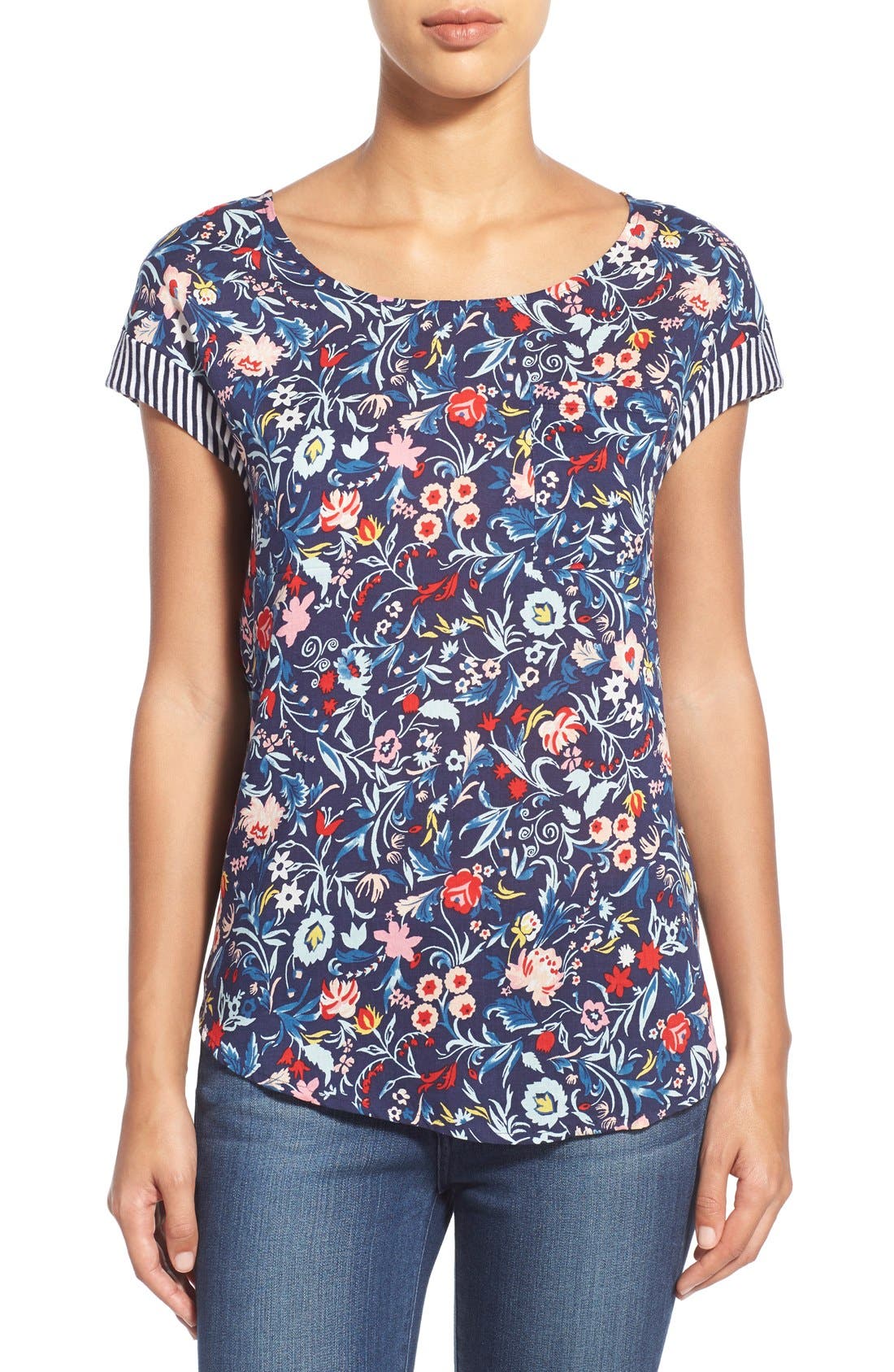Caslon® Multiple Print Mixed Media Tee (Regular & Petite) Nordstrom