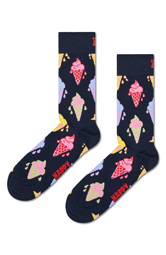 Happy Socks Assorted 3-pack Crew Socks Gift Box In Navy Multi