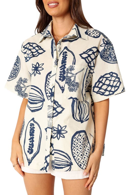 Petal And Pup Petal & Pup Zayd Botanical Print Short Sleeve Cotton & Linen Button-up Shirt In Neutral