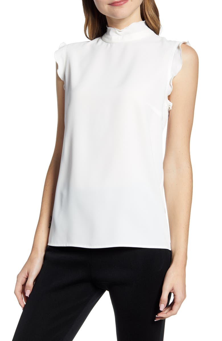 MING WANG Mock Neck Blouse, Main, color, WHITE