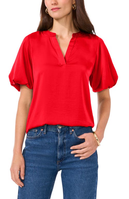 Shop Vince Camuto Hammered Satin Puff Sleeve Top In Bright Red