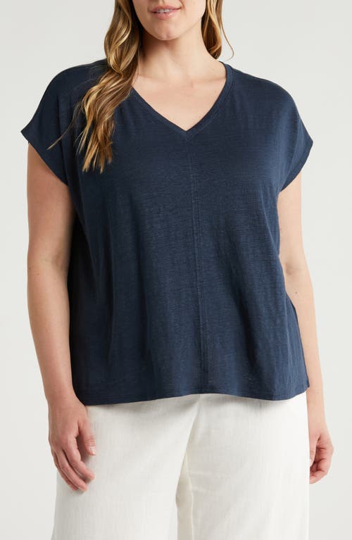 Eileen Fisher Organic Linen V-neck T-shirt In Blue