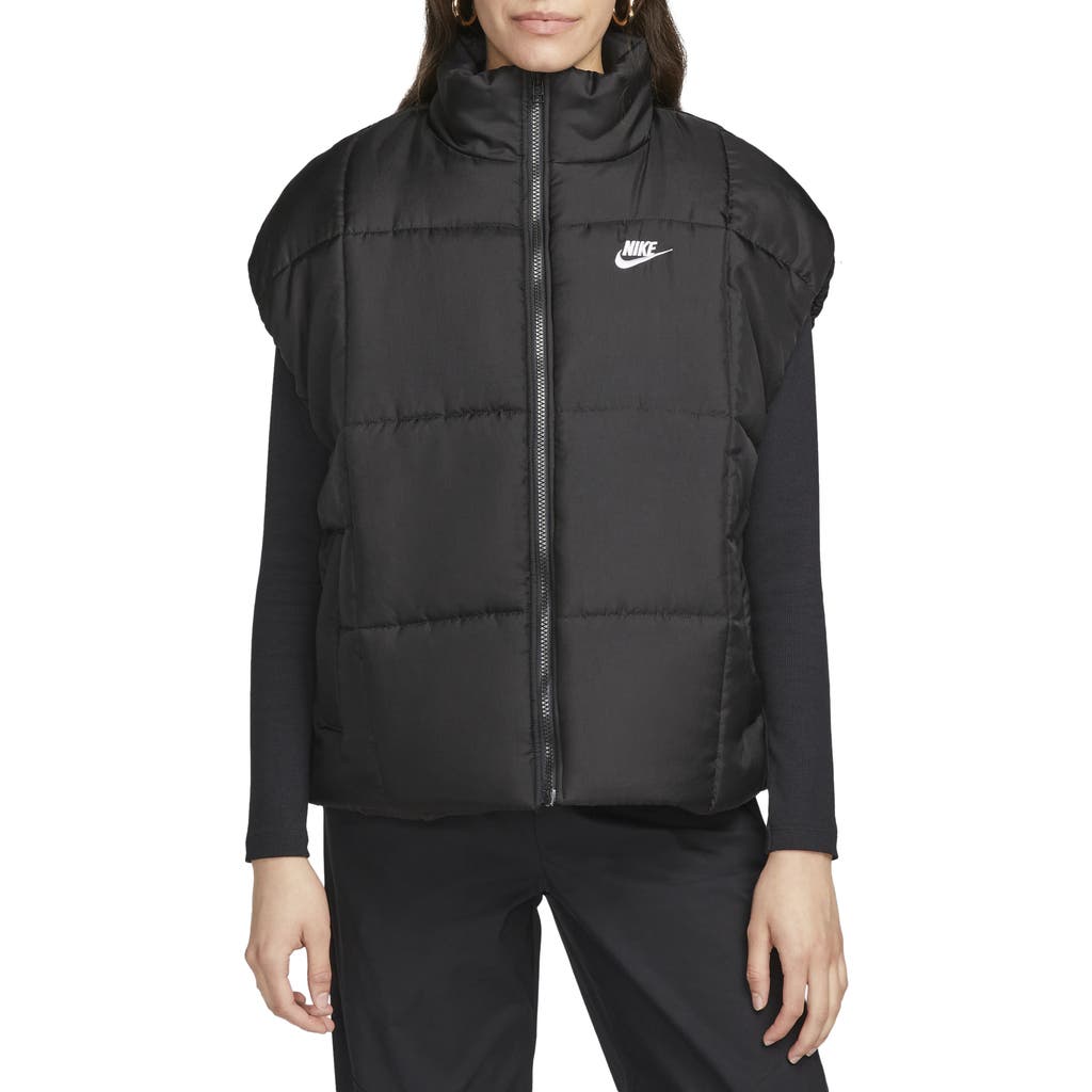 Nike Sportswear Classic Water Repellent Therma-fit Loose Puffer Vest In Black/white