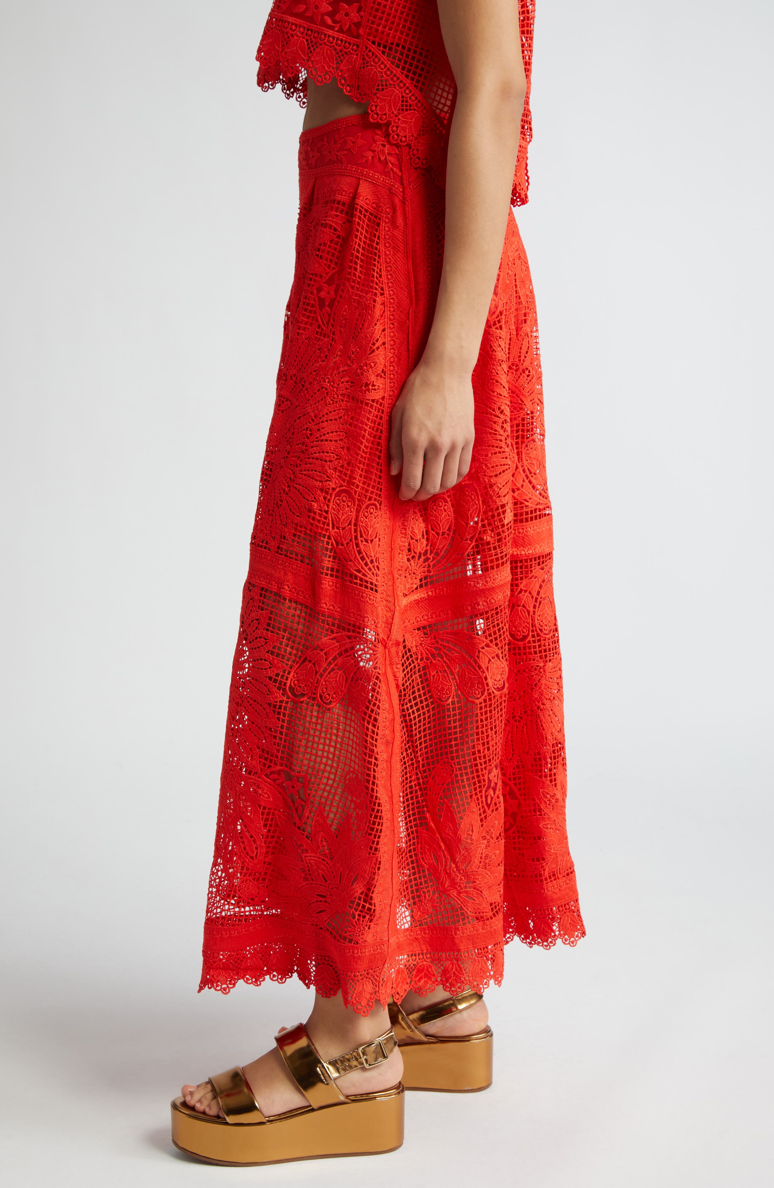 FARM Rio Toucan Guipure Lace Maxi Skirt in Red | Smart Closet FARM Rio Toucan Guipure Lace Maxi Skirt in Red | Smart Closet